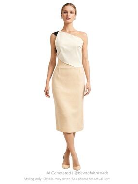 Roland Mouret Cream One Shoulder Wool Midi Dress Fits US 6-8 UK14